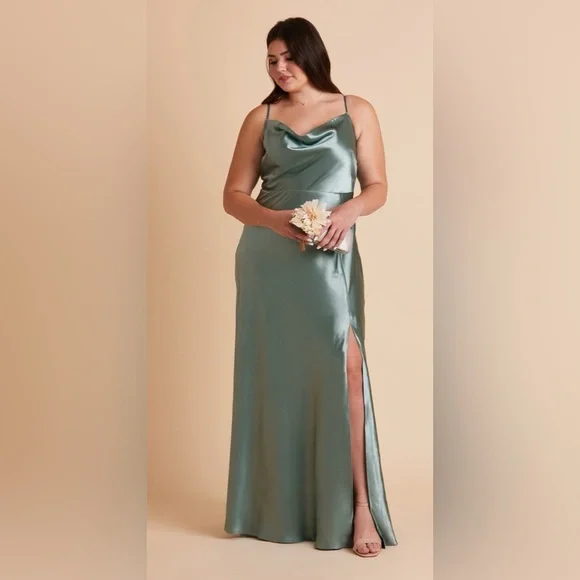 Unaltered Birdy Grey Lisa Shiny Satin Bridesmaid Dress in Sea Glass - Picture 1 of 9